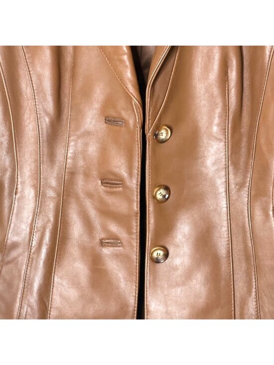 Jones New York Brown Genuine Leather Blazer Jacket Women’s Small Tailored - Picture 5 of 8